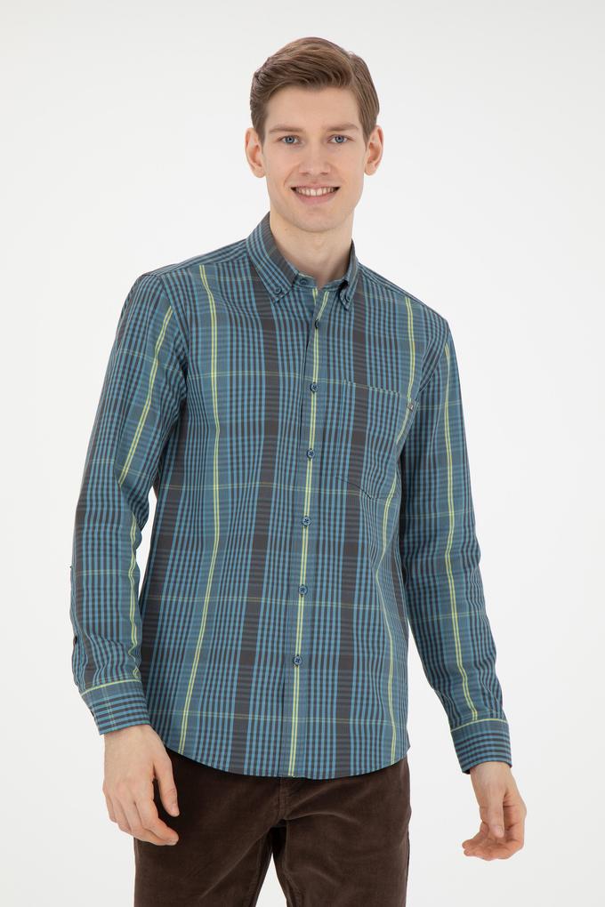 Erkek Petrol Uzun Kollu Gömlek