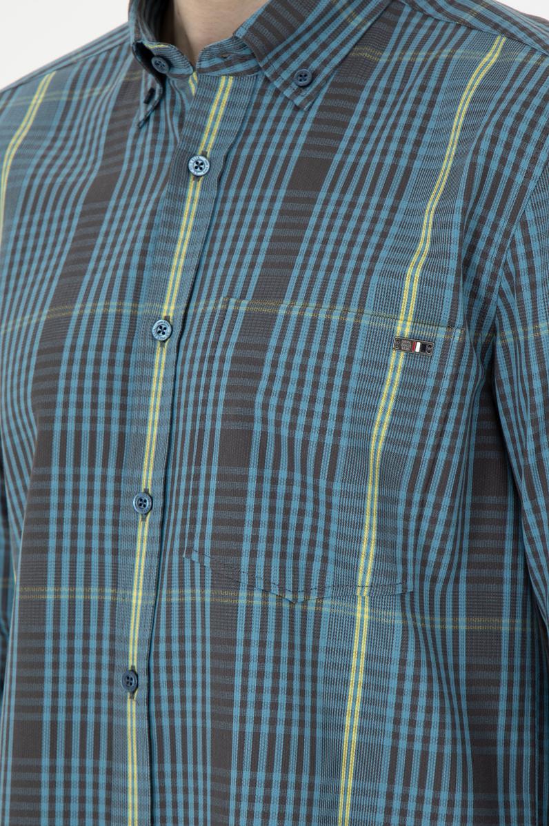 Erkek Petrol Uzun Kollu Gömlek