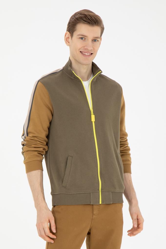 Erkek Haki Örme Hırka