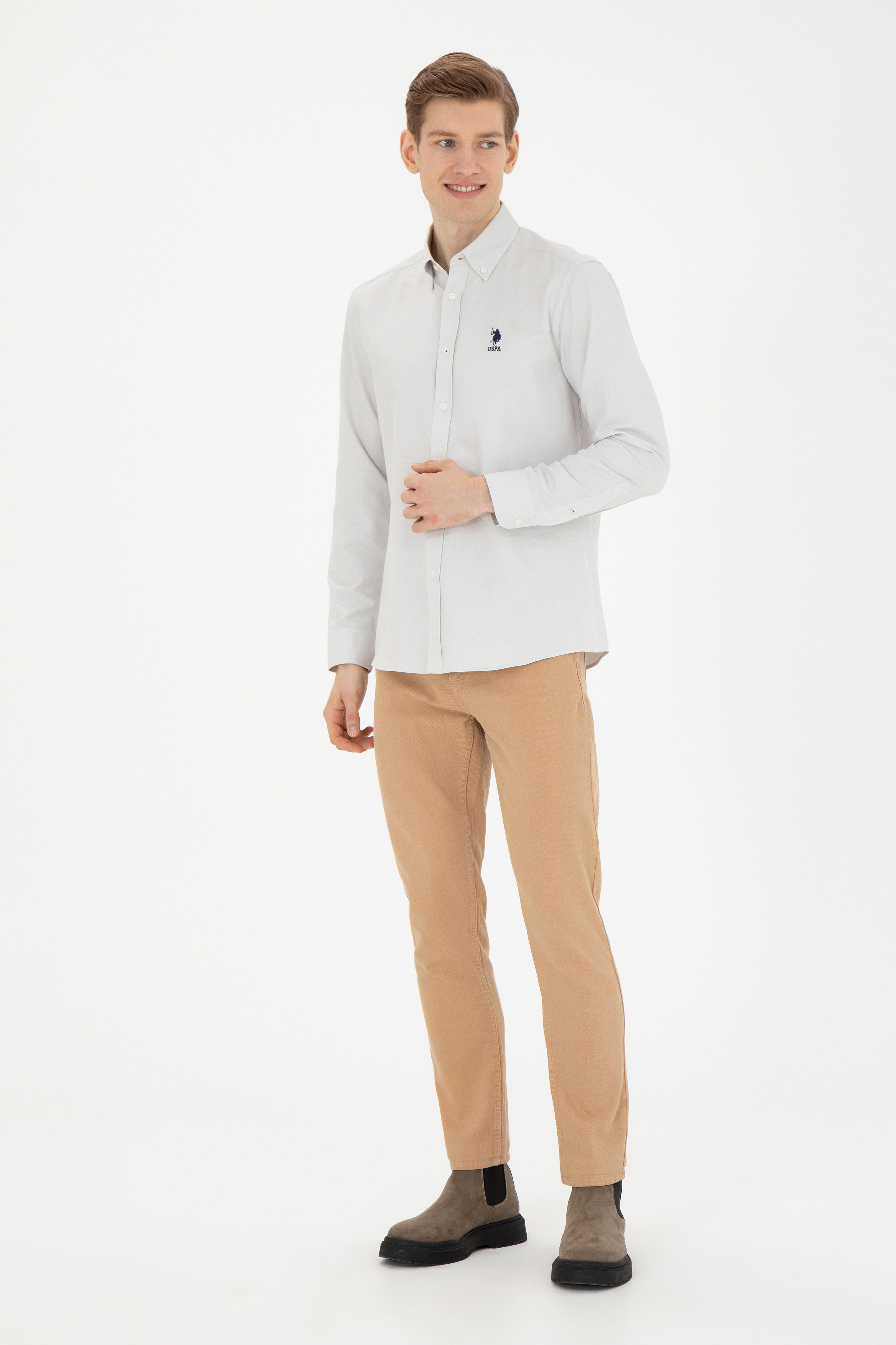 Erkek Slim Fit Kum Kanvas Pantolon - Image 1