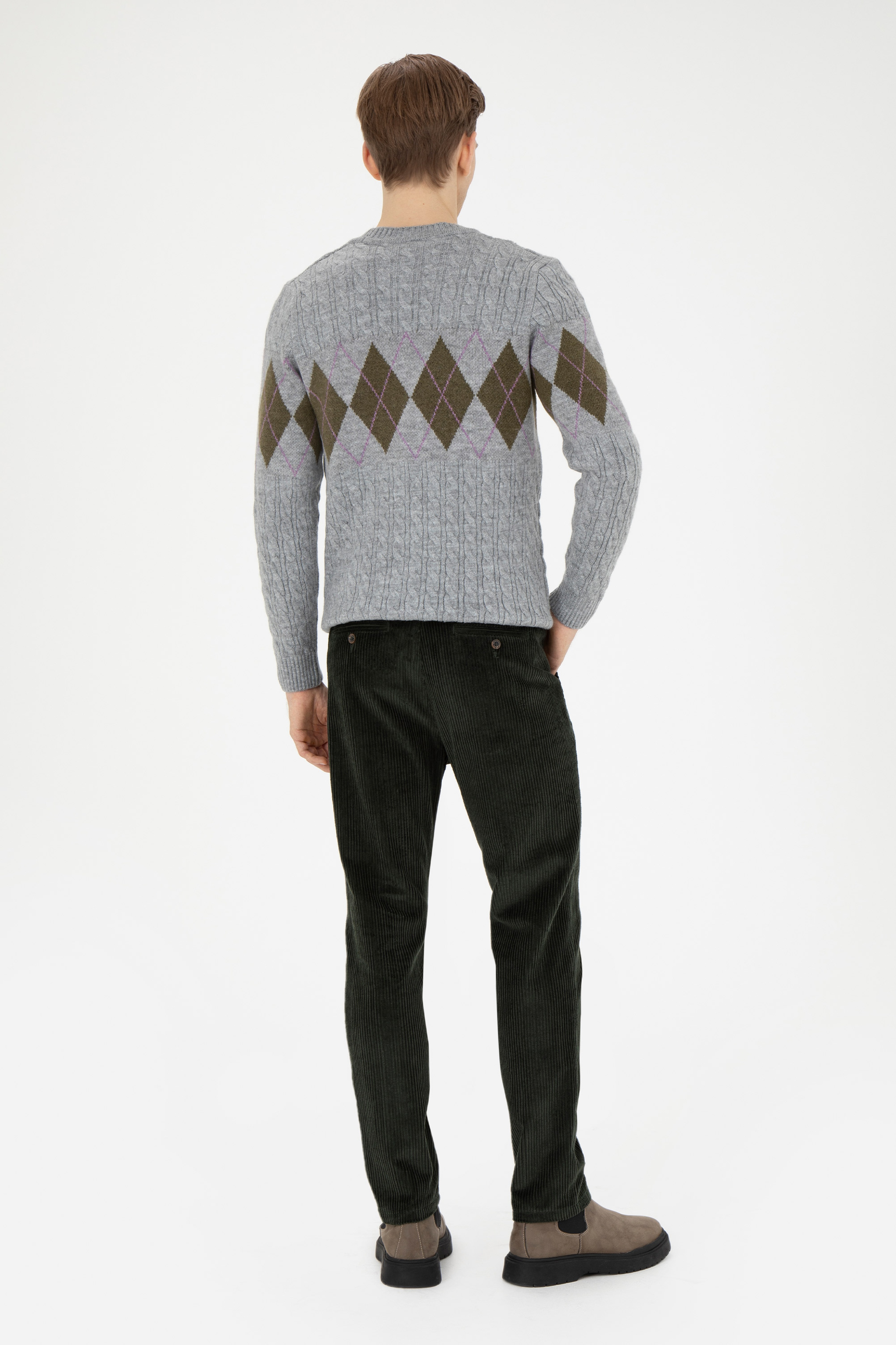 Erkek Carrot Fit Koyu Yeşil Kanvas Pantolon - Image 4