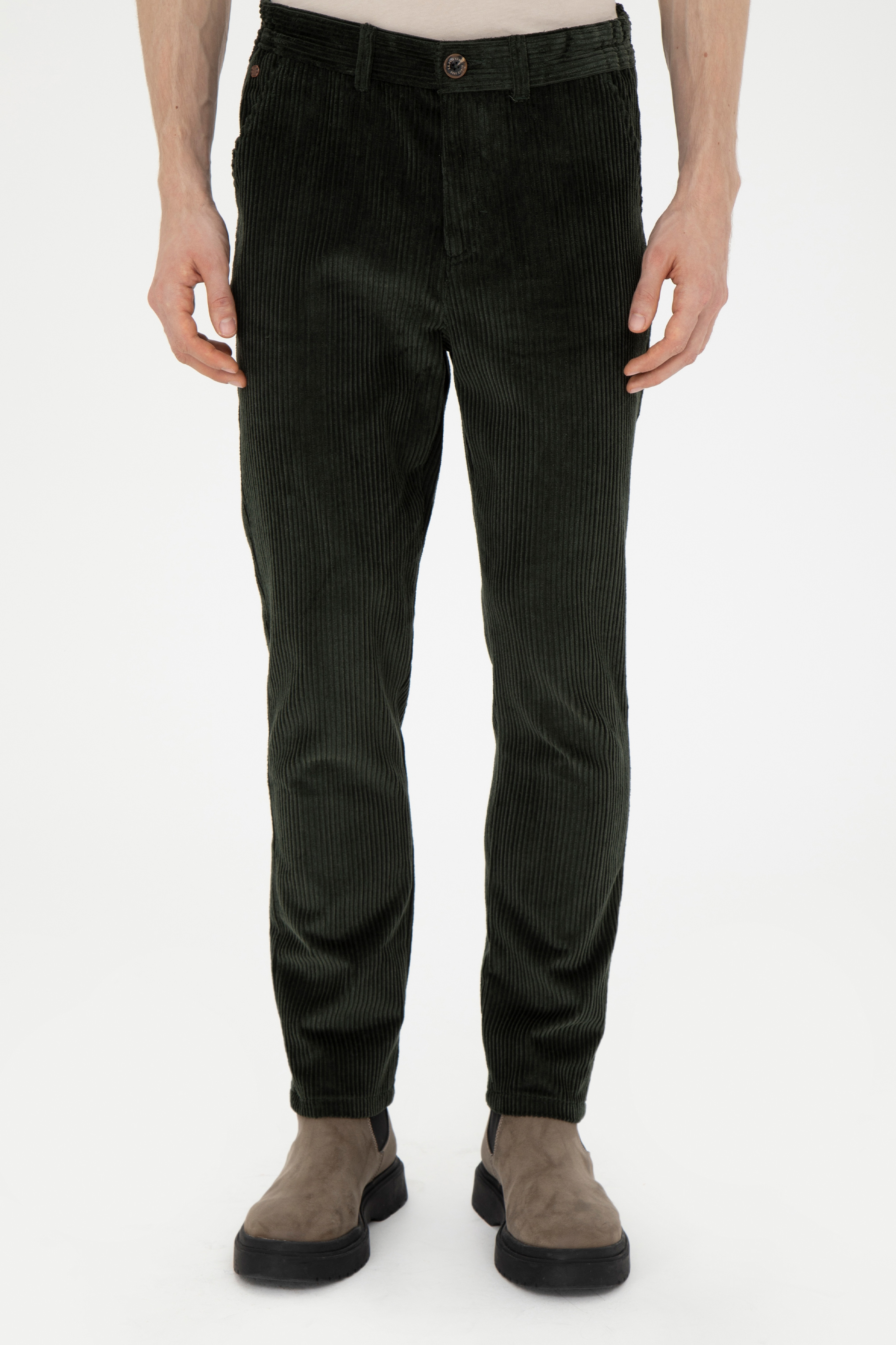 Erkek Carrot Fit Koyu Yeşil Kanvas Pantolon - Image 2