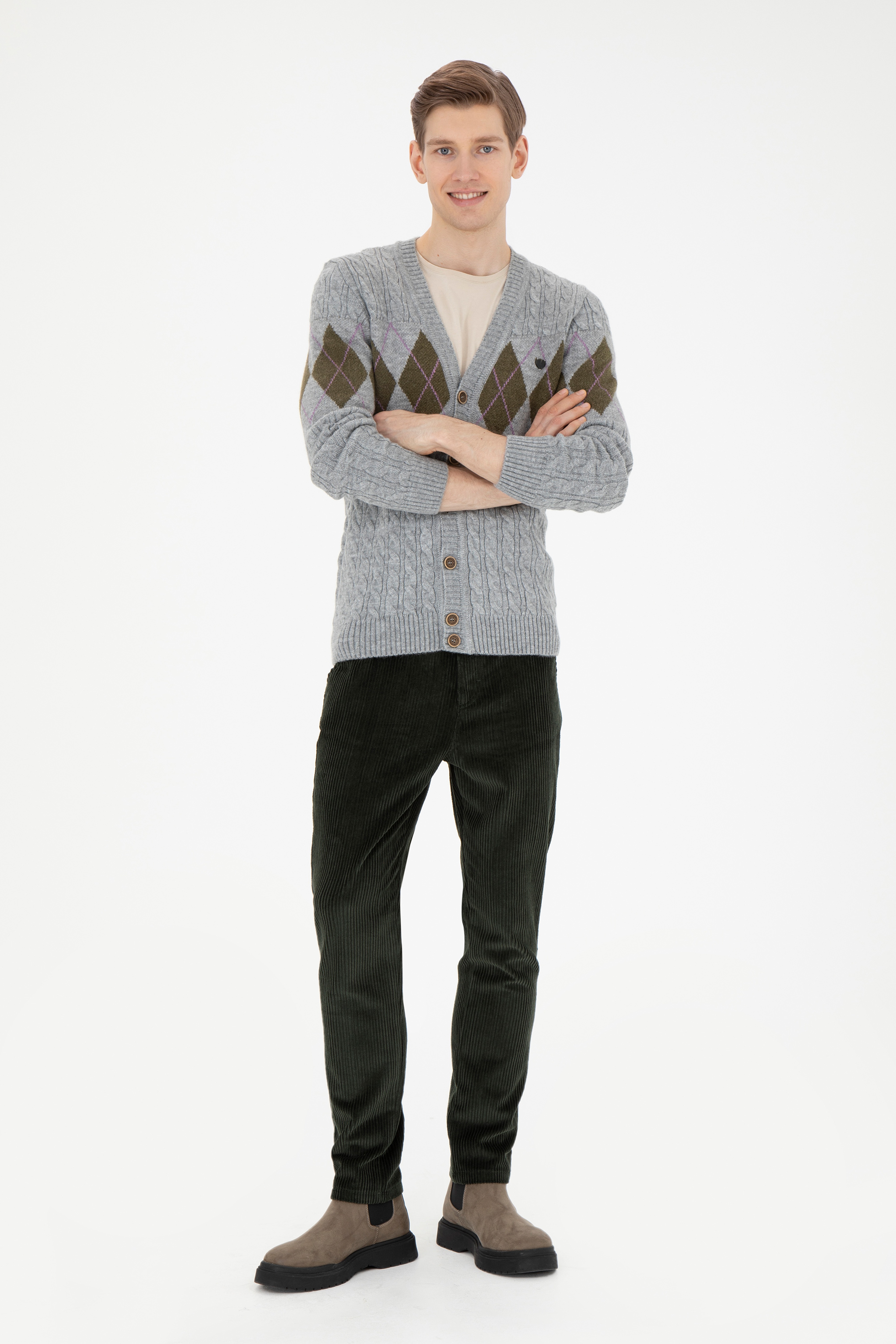 Erkek Carrot Fit Koyu Yeşil Kanvas Pantolon - Image 3