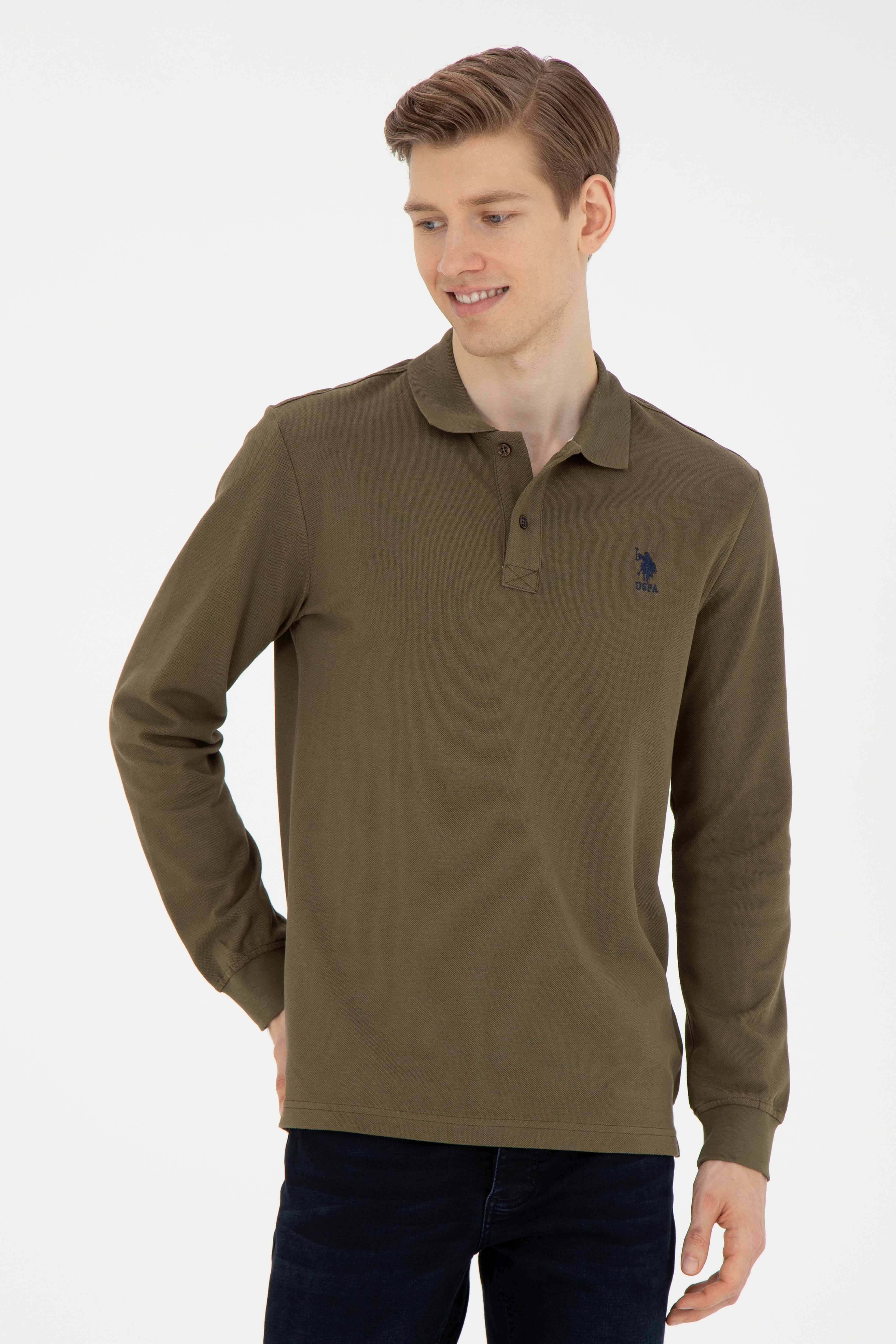 Erkek Haki Basic Sweatshirt - Image 3