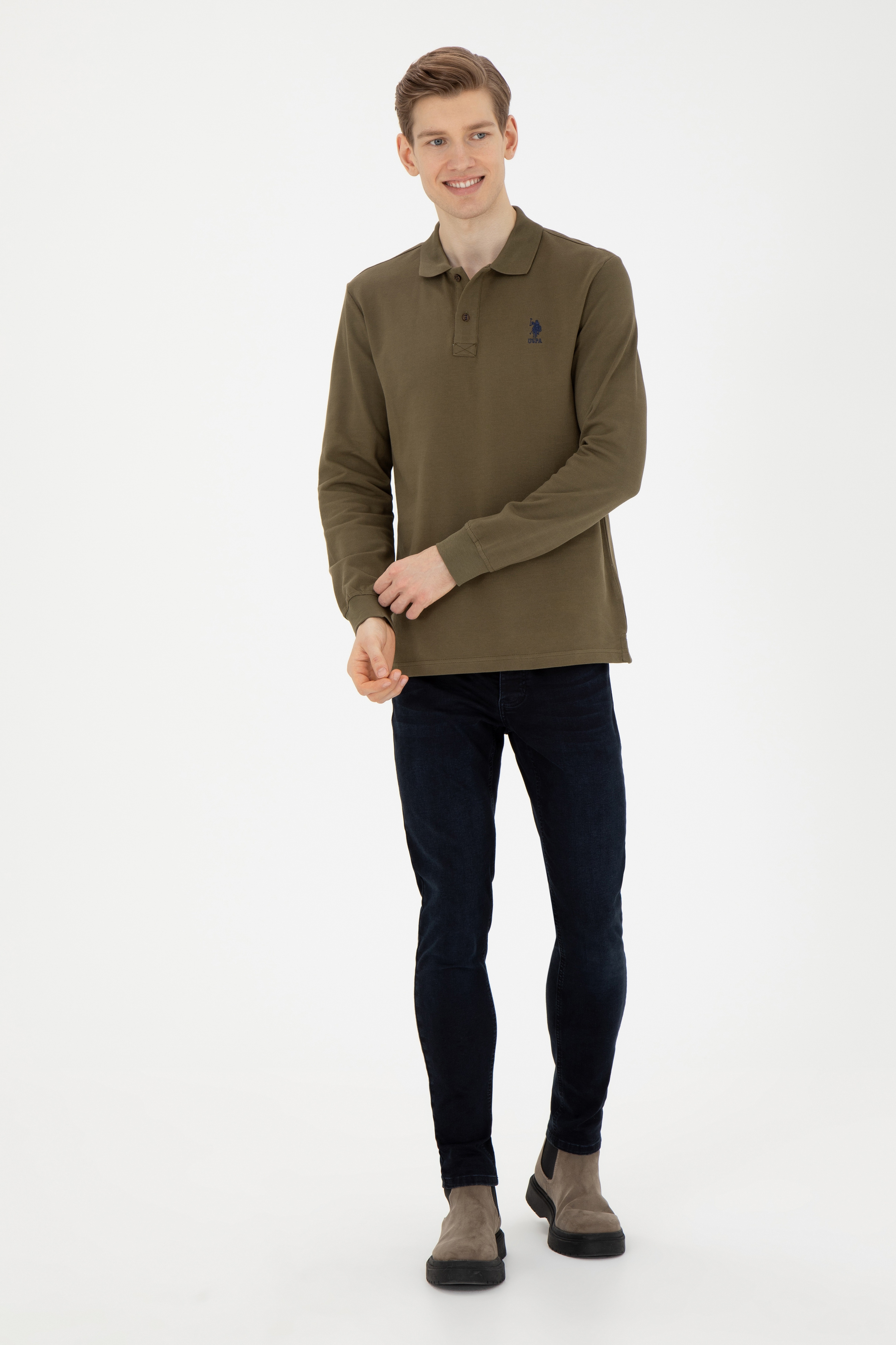 Erkek Haki Basic Sweatshirt - Image 4