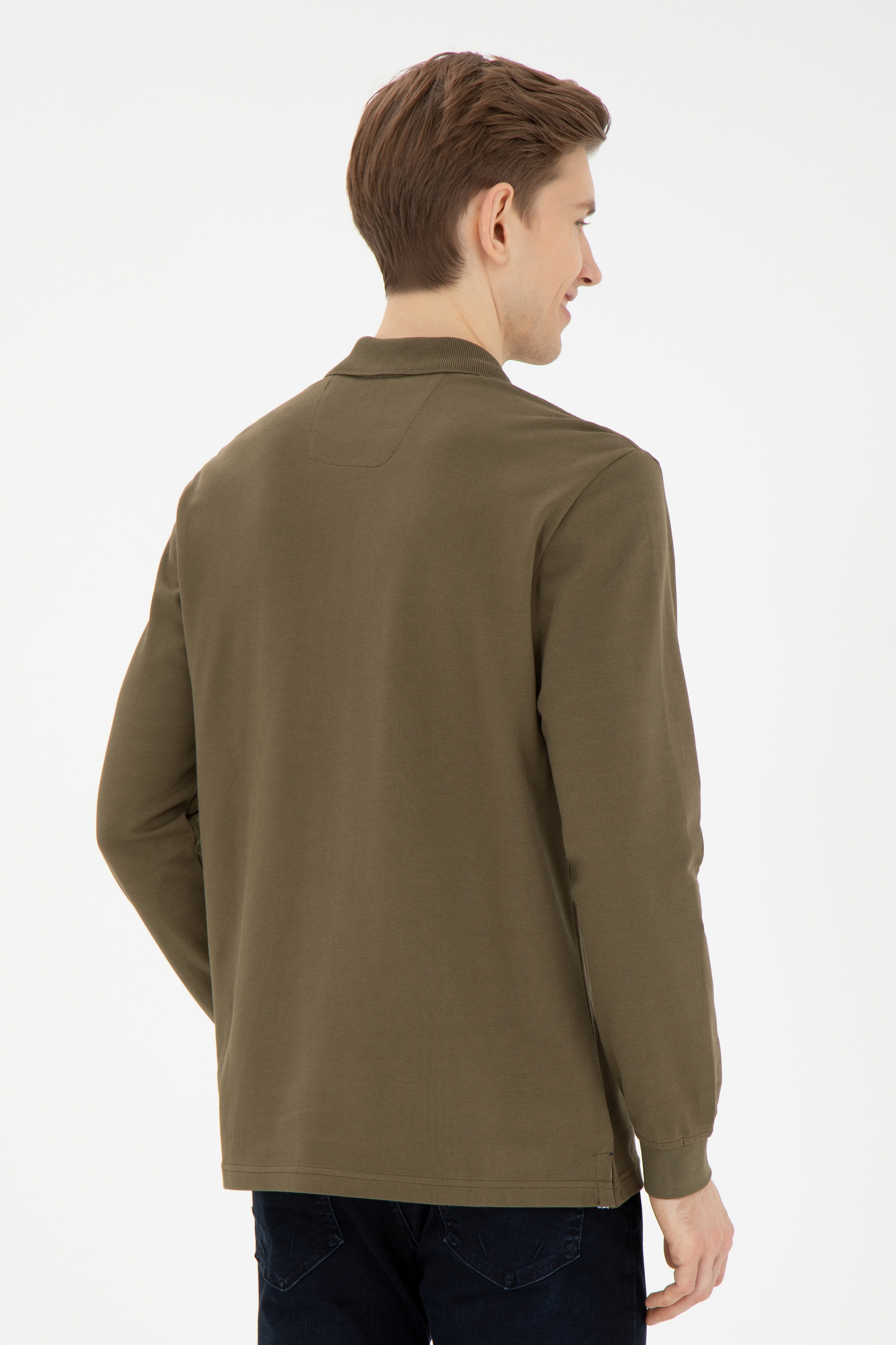 Erkek Haki Basic Sweatshirt - Image 5