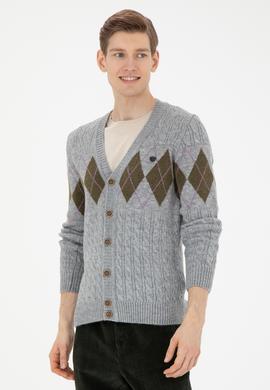 Erkek Gri Melanj Triko Hırka - 50270991025