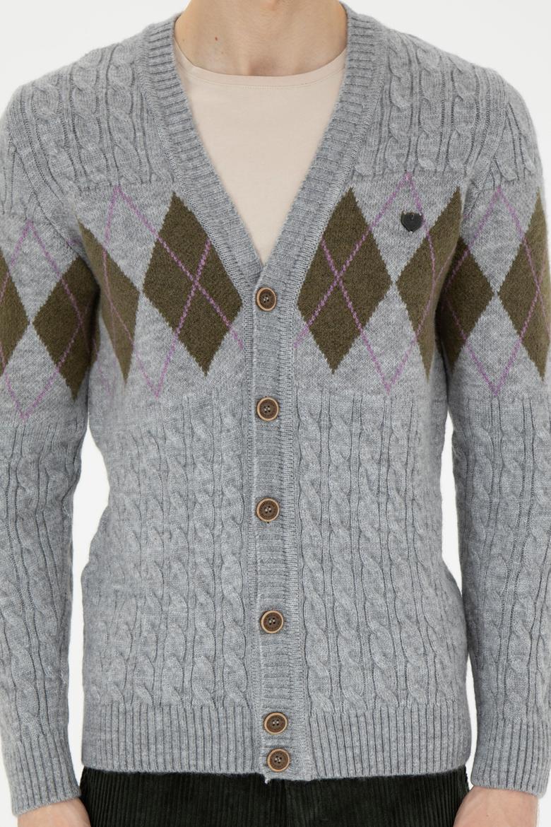 Erkek Gri Melanj Triko Hırka - 50270991025