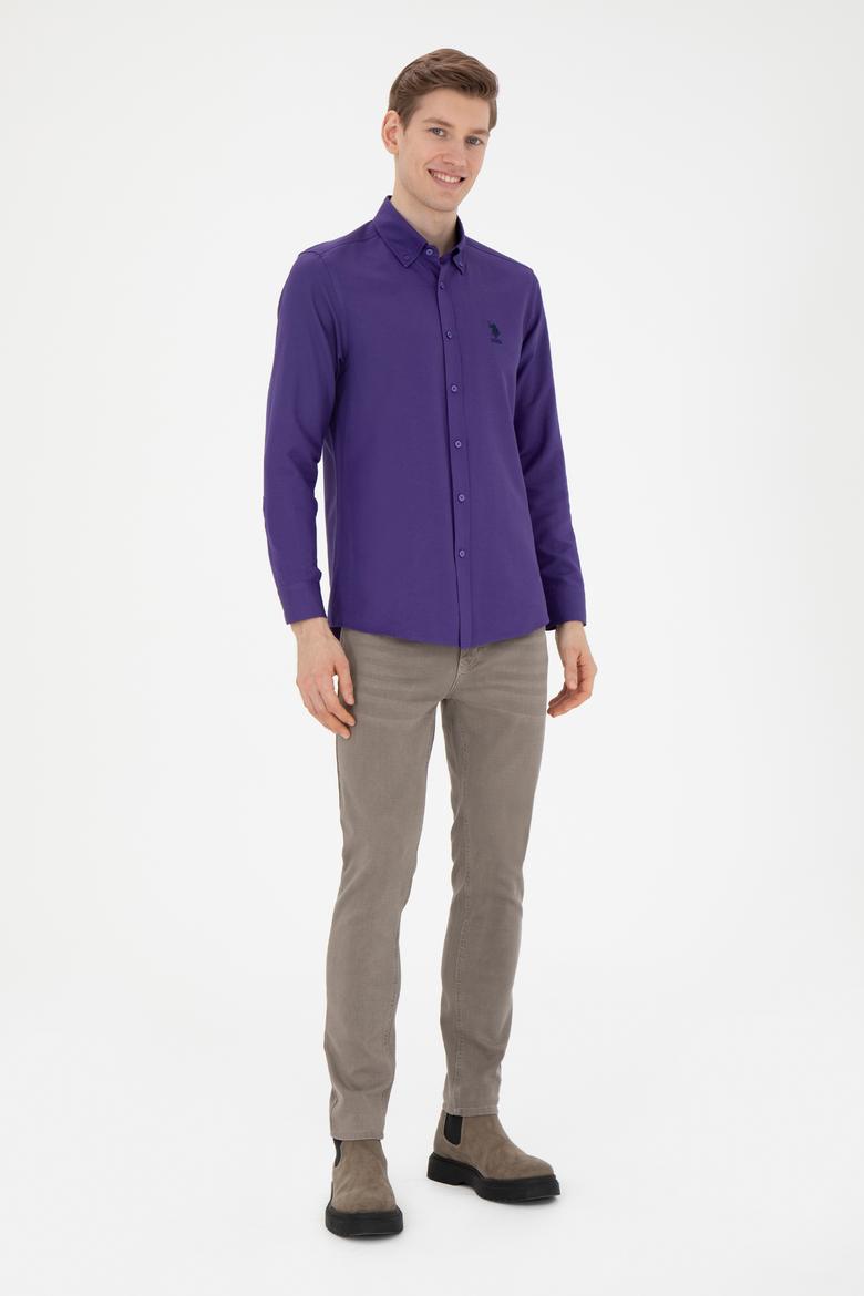 Erkek Mor Uzun Kollu Basic Gömlek - 50271269199