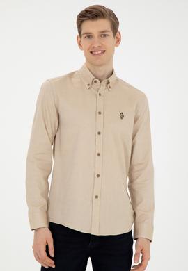 Erkek Açık Haki Uzun Kollu Basic Gömlek - 50271276099
