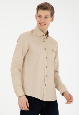 Erkek Açık Haki Uzun Kollu Basic Gömlek - 50271276099