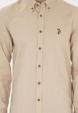 Erkek Açık Haki Uzun Kollu Basic Gömlek - 50271276099