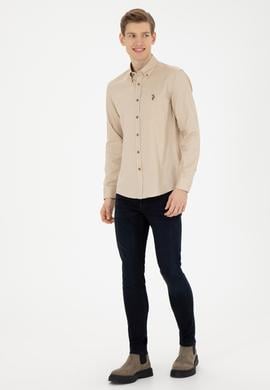 Erkek Açık Haki Uzun Kollu Basic Gömlek - 50271276099