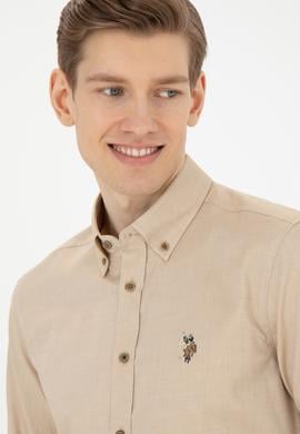 Erkek Açık Haki Uzun Kollu Basic Gömlek - 50271276099