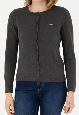 Kadın Antrasit Melanj Basic Triko Hırka - 50269011034