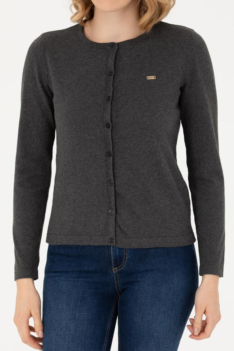 Kadın Antrasit Melanj Basic Triko Hırka - 50269011034