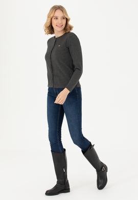 Kadın Antrasit Melanj Basic Triko Hırka - 50269011034