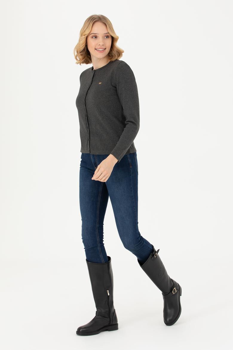 Kadın Antrasit Melanj Basic Triko Hırka - 50269011034