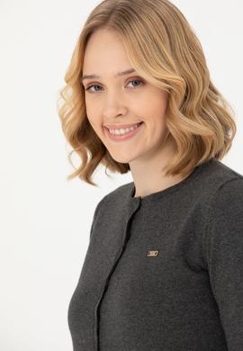 Kadın Antrasit Melanj Basic Triko Hırka - 50269011034