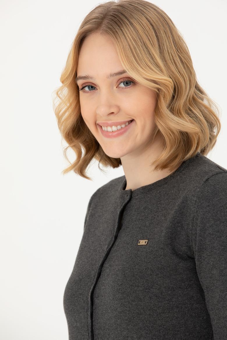 Kadın Antrasit Melanj Basic Triko Hırka - 50269011034