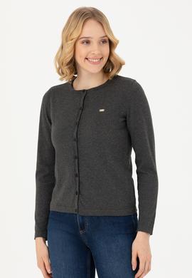 Kadın Antrasit Melanj Basic Triko Hırka - 50269011034