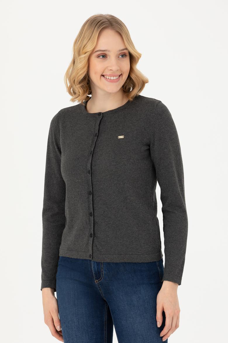 Kadın Antrasit Melanj Basic Triko Hırka - 50269011034