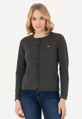 Kadın Antrasit Melanj Basic Triko Hırka - 50269011034