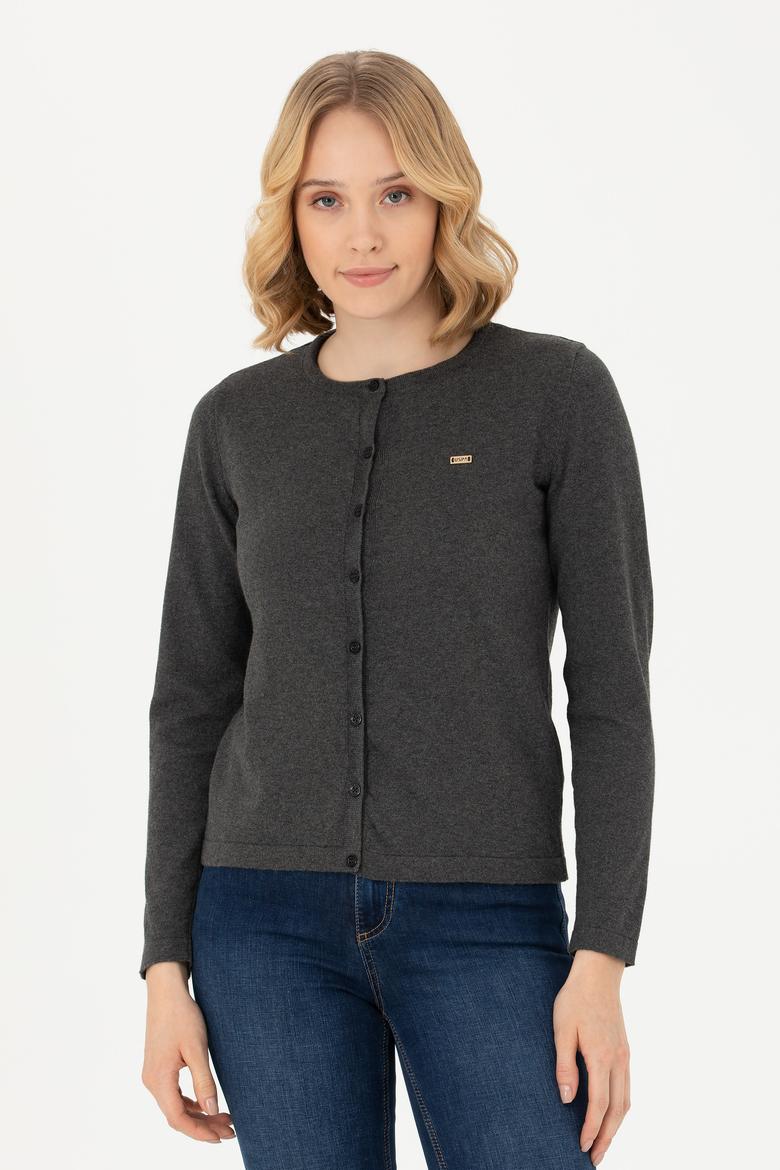 Kadın Antrasit Melanj Basic Triko Hırka