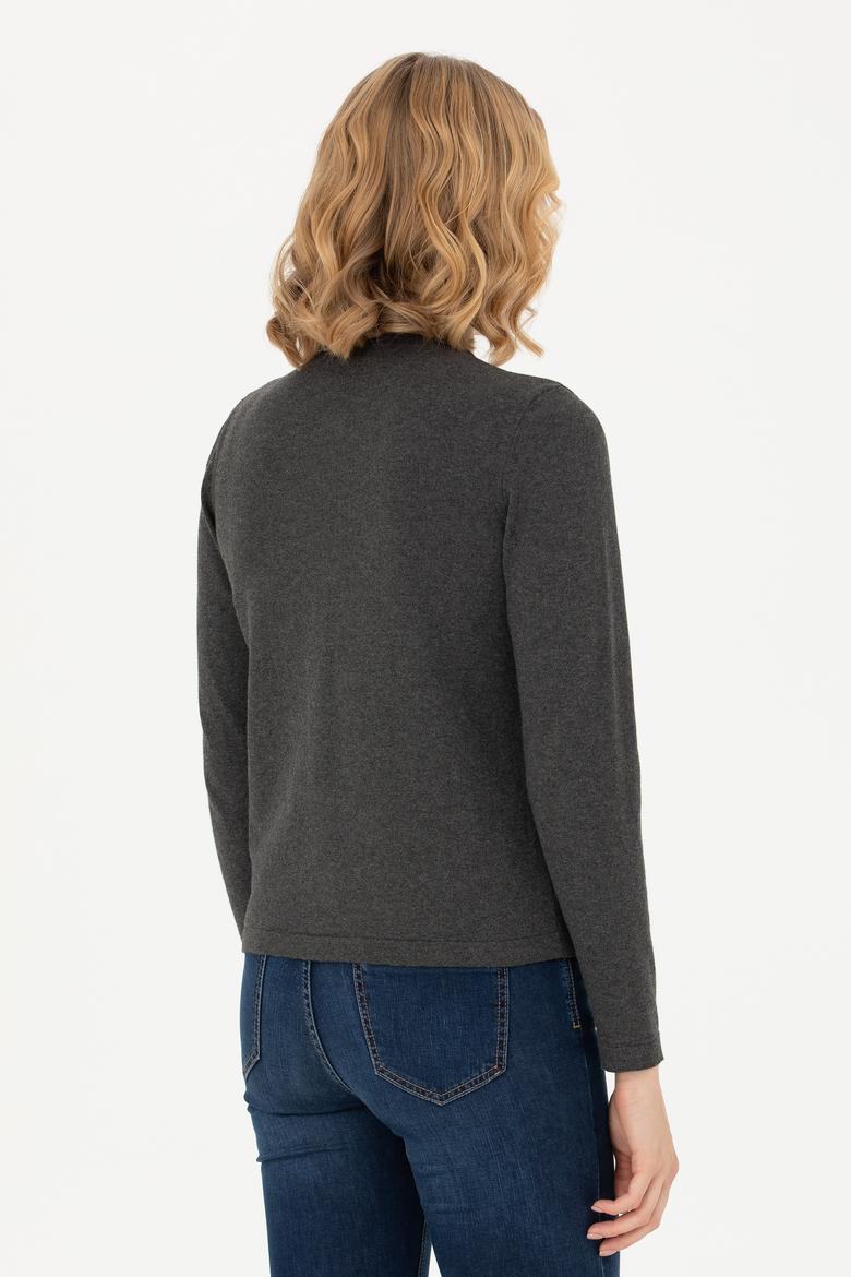 Kadın Antrasit Melanj Basic Triko Hırka - 50269011034