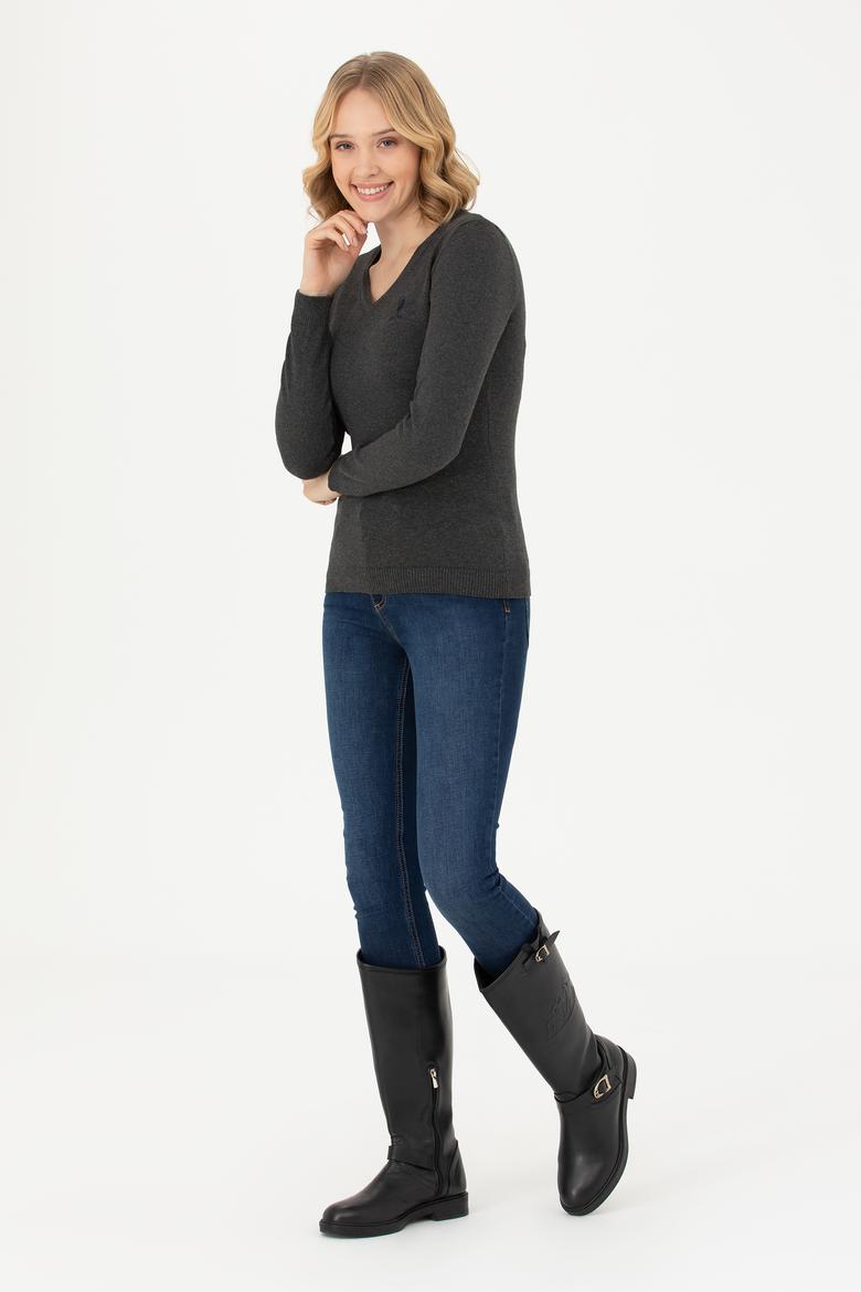 Kadın Antrasit Melanj Basic Kazak - 50269014040