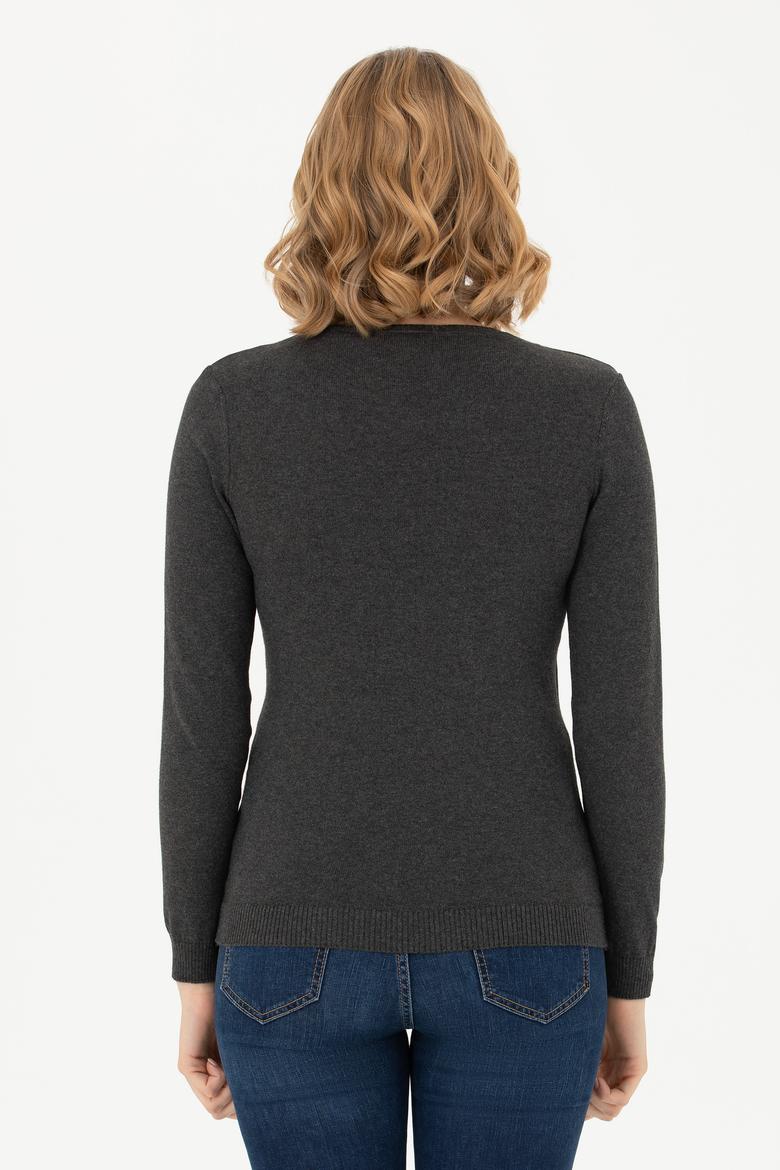 Kadın Antrasit Melanj Basic Kazak - 50269014040