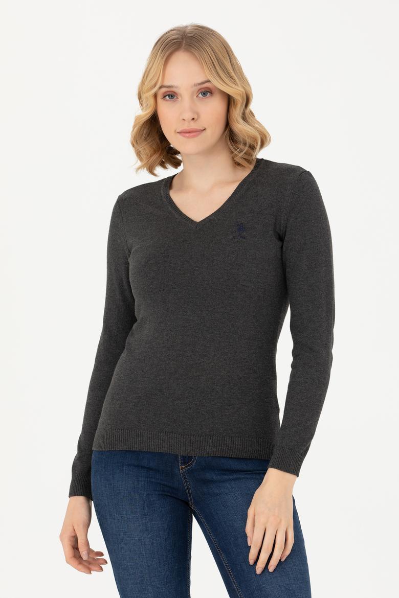 Kadın Antrasit Melanj Basic Kazak - 50269014040