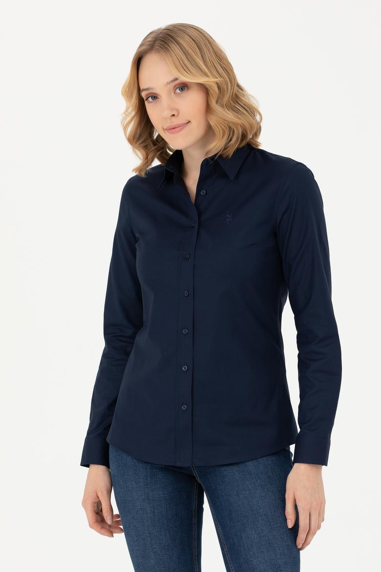 Kadın Lacivert Uzun Kollu Basic Gömlek