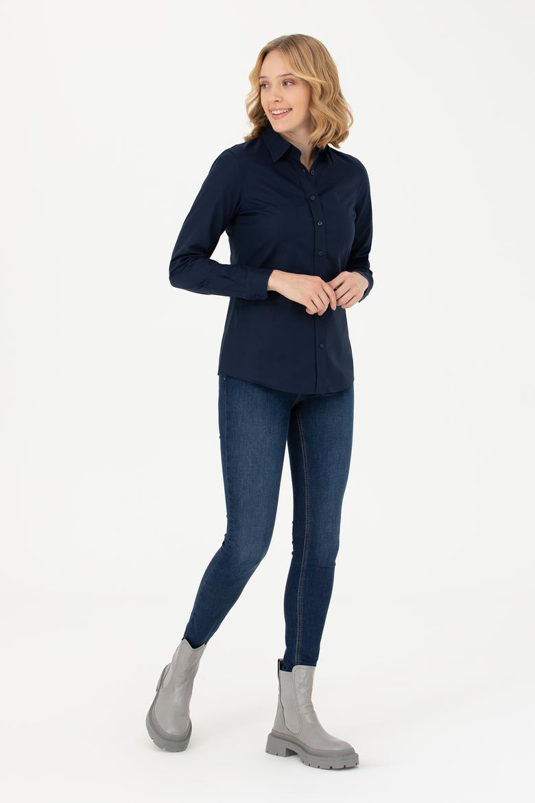 Kadın Lacivert Uzun Kollu Basic Gömlek - 50271262019