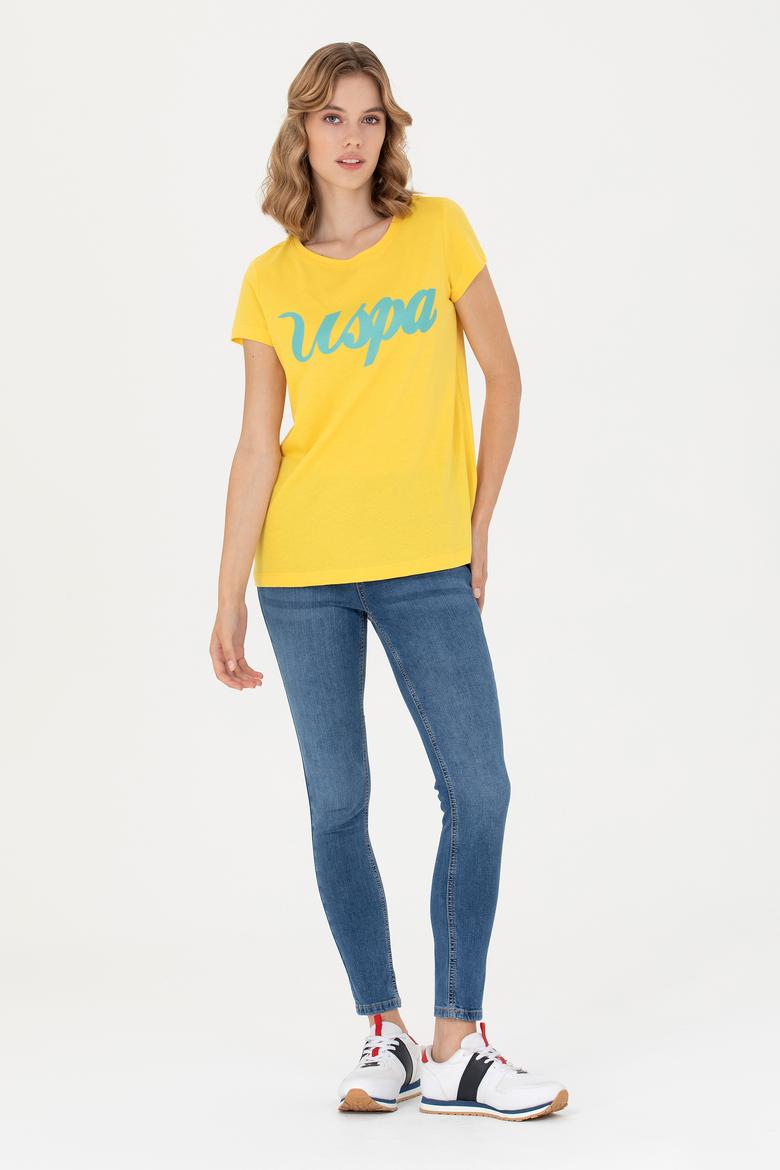Kadın Sarı Bisiklet Yaka Tişört - 50265676059