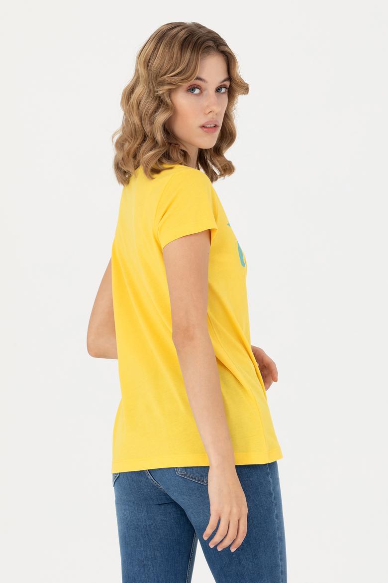 Kadın Sarı Bisiklet Yaka Tişört - 50265676059