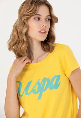 Kadın Sarı Bisiklet Yaka Tişört - 50265676059