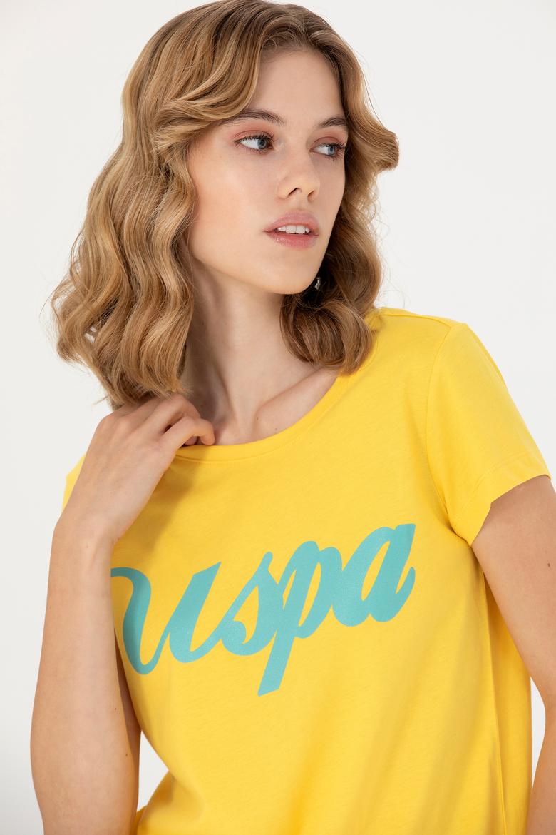 Kadın Sarı Bisiklet Yaka Tişört - 50265676059