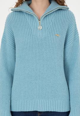 Kadın Mavi V Yaka Kazak - 50277299038