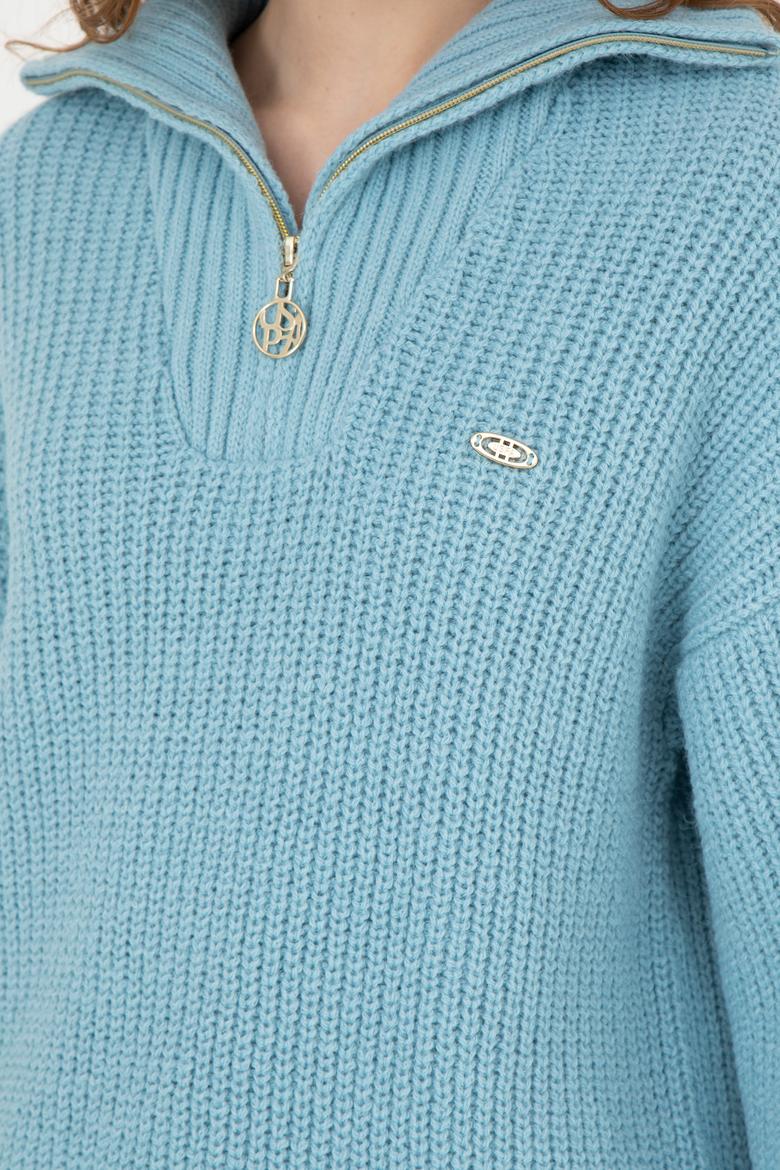 Kadın Mavi V Yaka Kazak - 50277299038