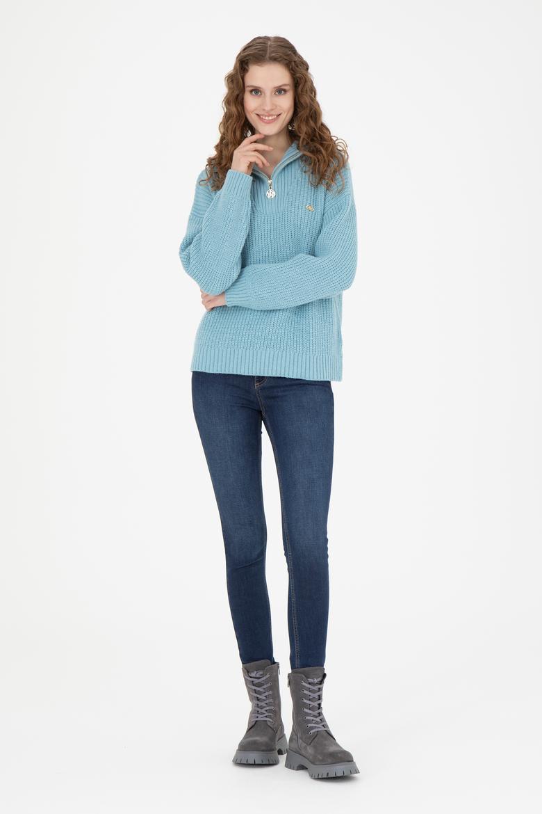 Kadın Mavi V Yaka Kazak - 50277299038