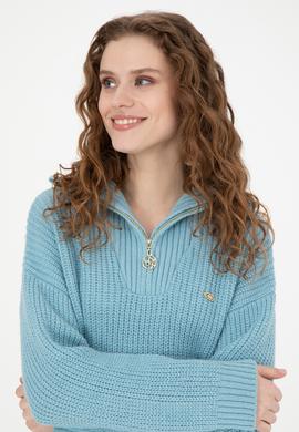 Kadın Mavi V Yaka Kazak - 50277299038