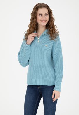 Kadın Mavi V Yaka Kazak - 50277299038