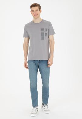 Erkek Regular Fit Bisiklet Yaka Koyu Gri Tişört - 50287048051