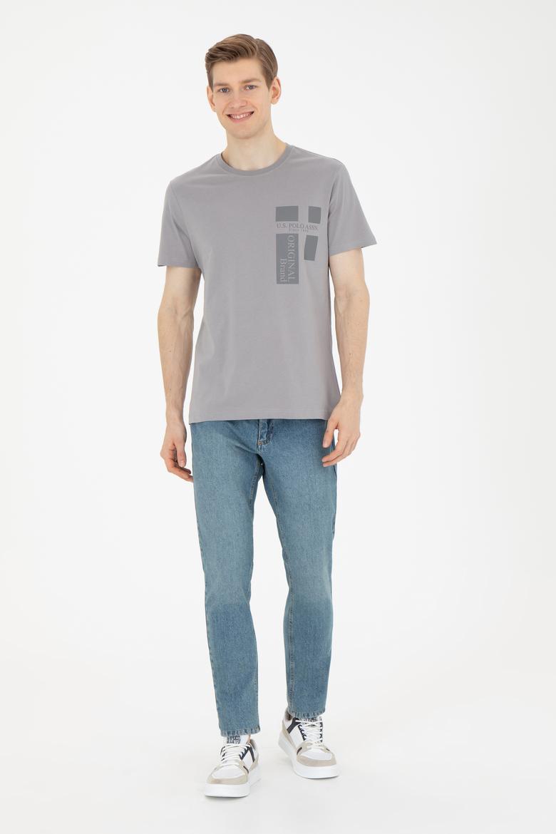 Erkek Regular Fit Bisiklet Yaka Koyu Gri Tişört - 50287048051