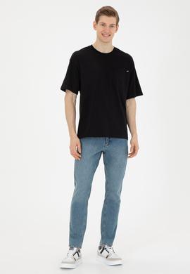 Erkek Comfort Fit Bisiklet Yaka Siyah Tişört - 50287062029