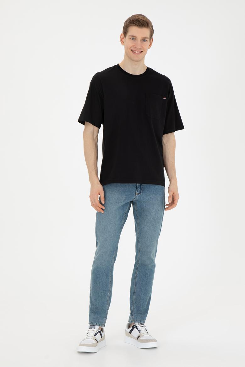 Erkek Comfort Fit Bisiklet Yaka Siyah Tişört - 50287062029