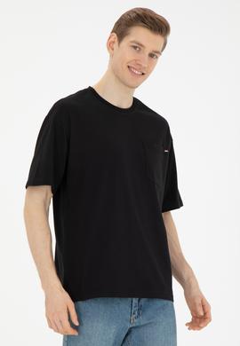 Erkek Comfort Fit Bisiklet Yaka Siyah Tişört - 50287062029