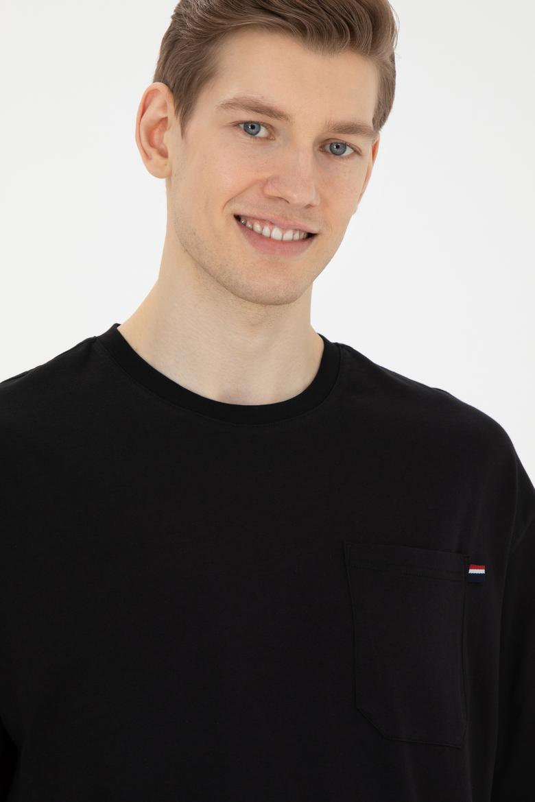 Erkek Comfort Fit Bisiklet Yaka Siyah Tişört - 50287062029