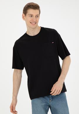 Erkek Comfort Fit Bisiklet Yaka Siyah Tişört - 50287062029